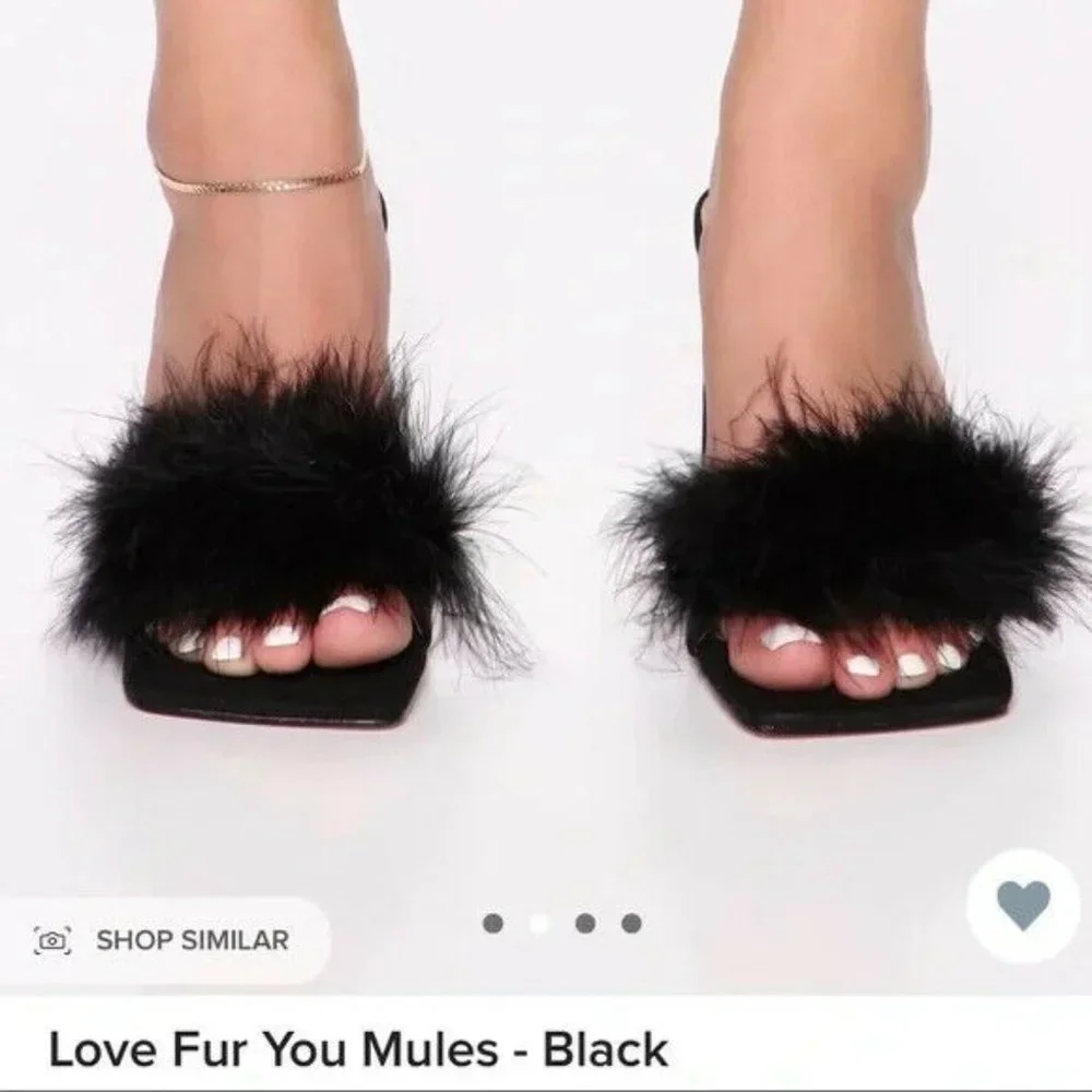 Fashion Nova Women Black Fax fux Sandals Mules Sexy Block High Heels  Sz 7.5 - Picture 3 of 9